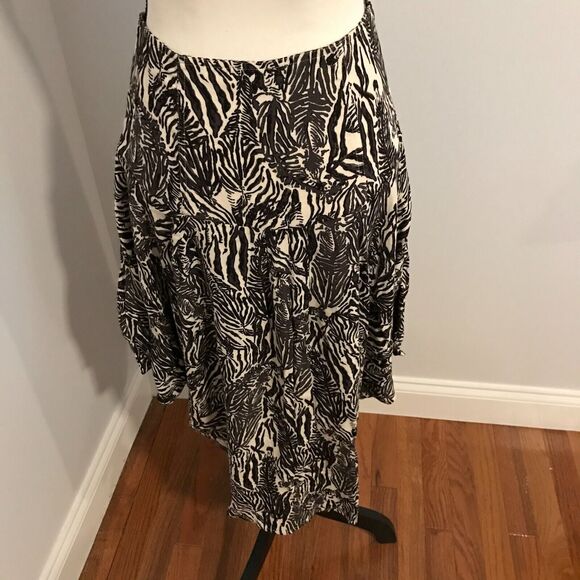 Free People Dark Brown Zebra Jungle Print Asymmetrical Hem Midi Skirt - Size 8 - Picture 4 of 10